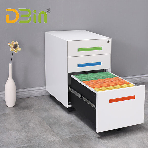 SB-X008-Colorful Handle 3 drawer Steel Mobile Pedestal