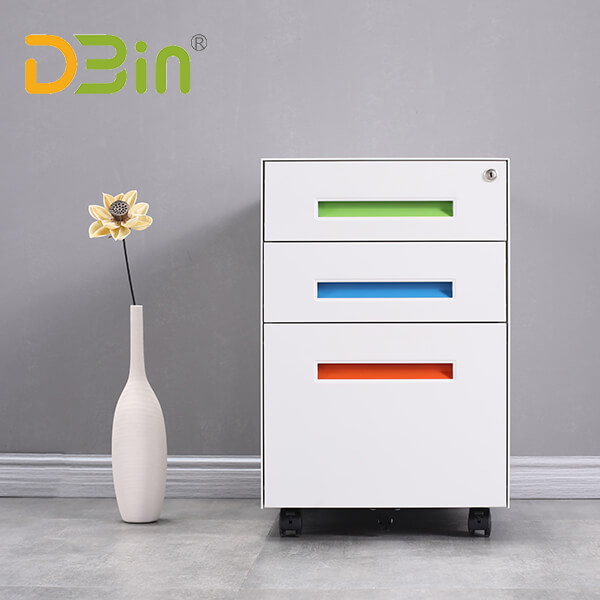 SB-X008-Colorful Handle 3 drawer Steel Mobile Pedestal