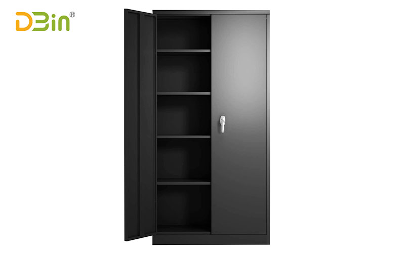 Cupboard Metal Storage Cabinet With 2 Doors For Garage Black Dbin Office Furniture