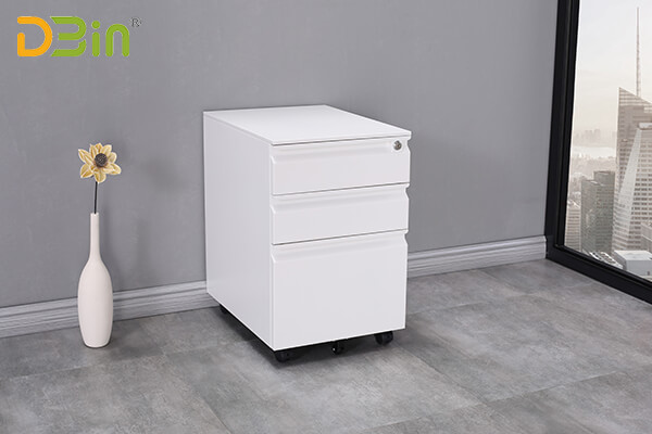 Mobile 3 Drawer steel Lockable White Under Desk Pedestal