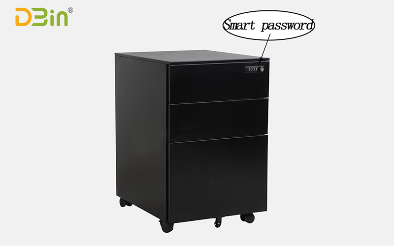 Modern black lockable pedestal 3 drawers