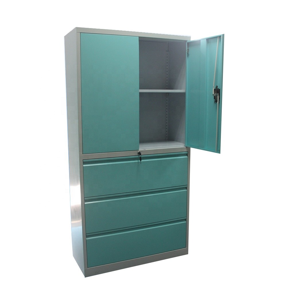 3 drawers and two swing doors steel cupboard by metal furniture