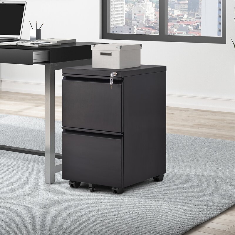 new metal 2 drawer black mobile pedestal