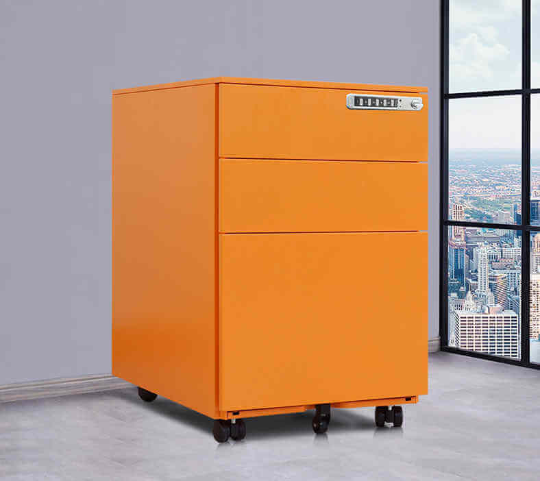 steel orange 2d1f pedestal in office