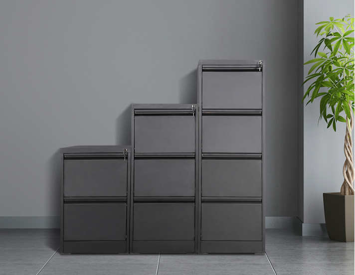 steel vertical file cabinet in office