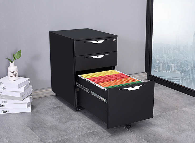stable black 3 drawer mobile pedestal for sale