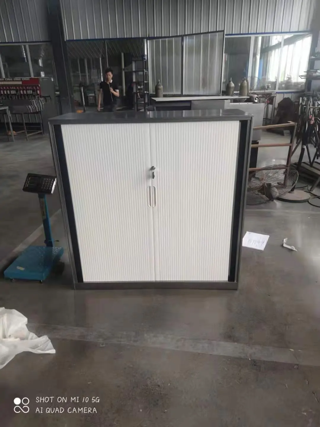 white steel tambour door cupboard for sale